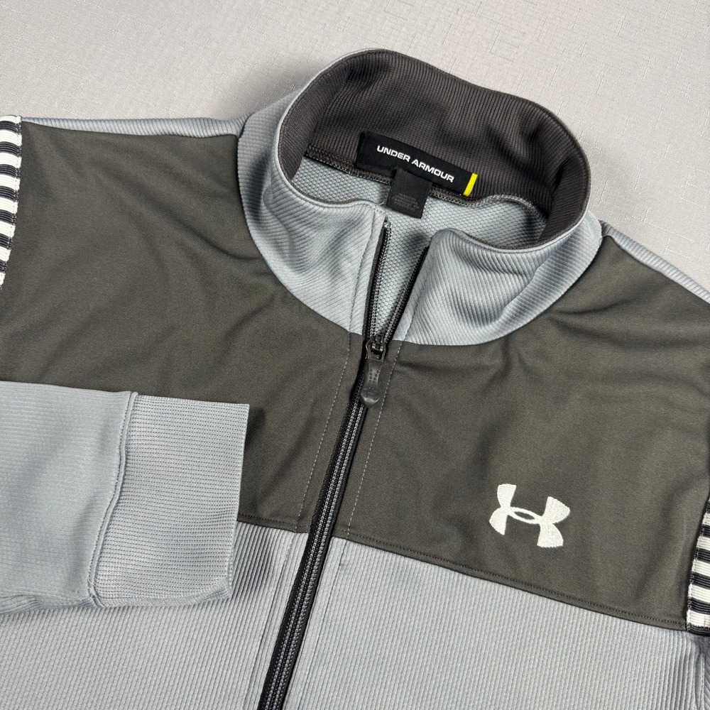 Under Armour Mens Gray Colorblock Full Zip Track Jacket Small Loose Fit